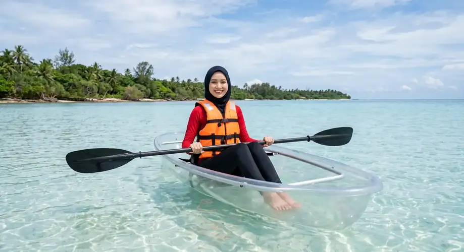 Guest enjoying a kayaking session in Semporna Kulapuan Island Resort